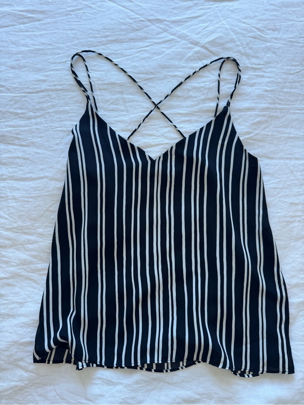 H&M Black and White Striped Cross-Back Tank